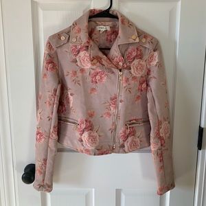Floral Print Motto Jacket - Blush Pink